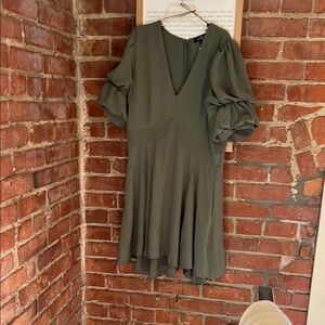 1STATE Puffy Sleeve Olive Green Dress